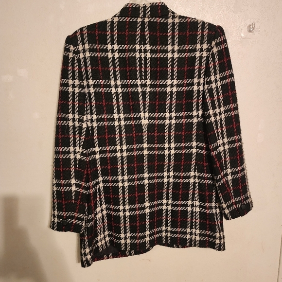 Vintage Liz Claiborne Plaid Wool Blend One Button Blazer With Pockets Size 8 - Picture 10 of 14